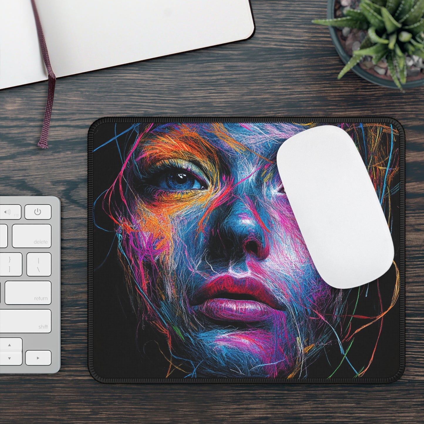 Mouse Pad with Neon Graphic Art Female Face