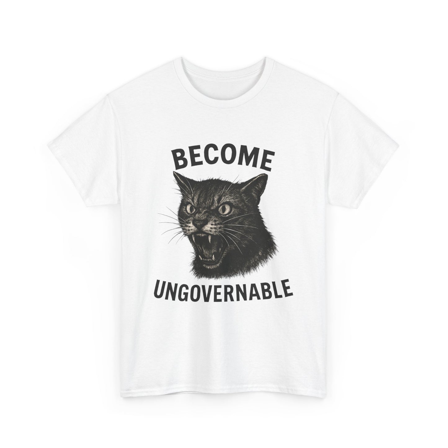 "Become Ungovernable" Unisex Heavy Cotton Tee - Bold Graphic T-Shirt for Cat Lovers