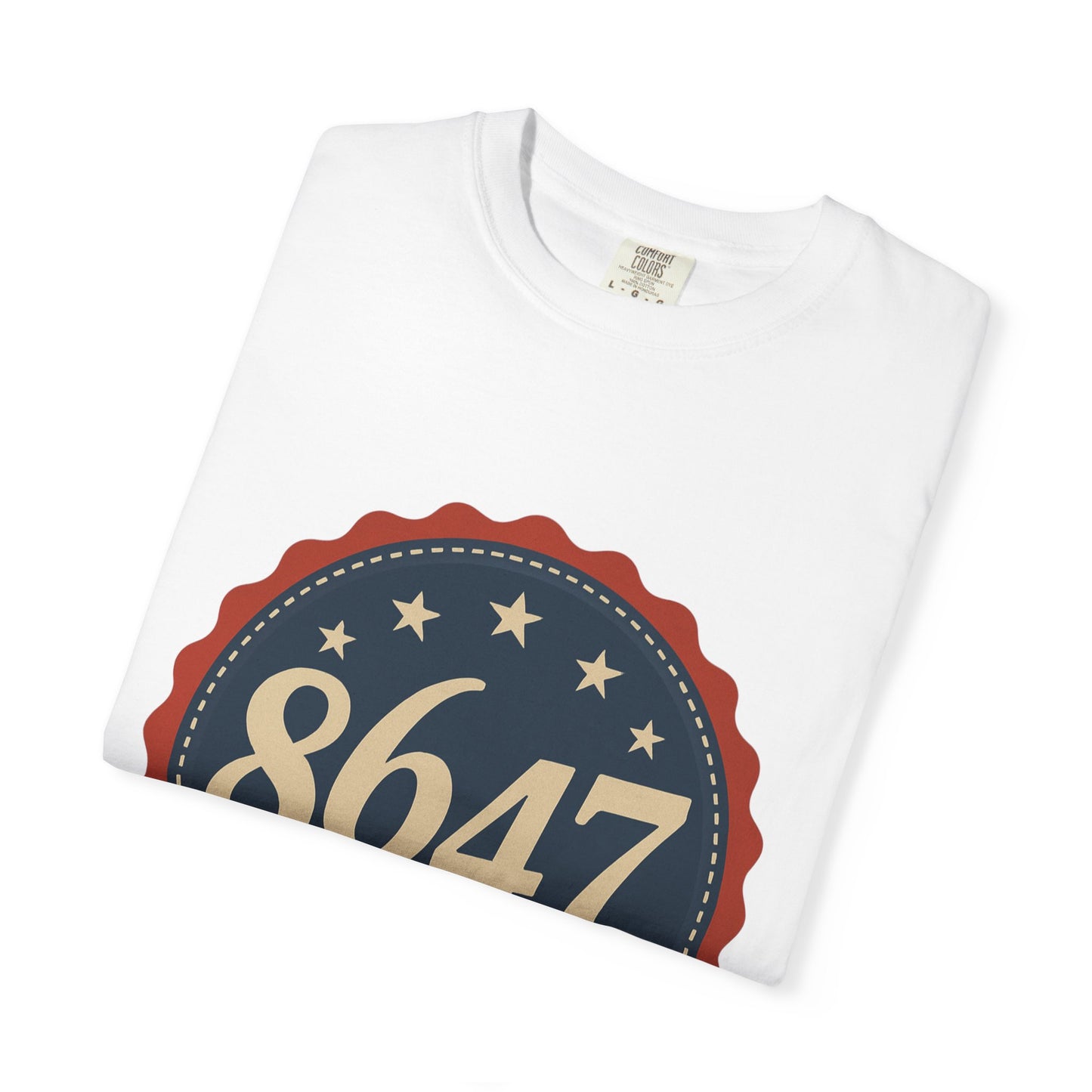 8647 DJT He's Gotta Go Unisex Garment-Dyed Tee. Large front logo design