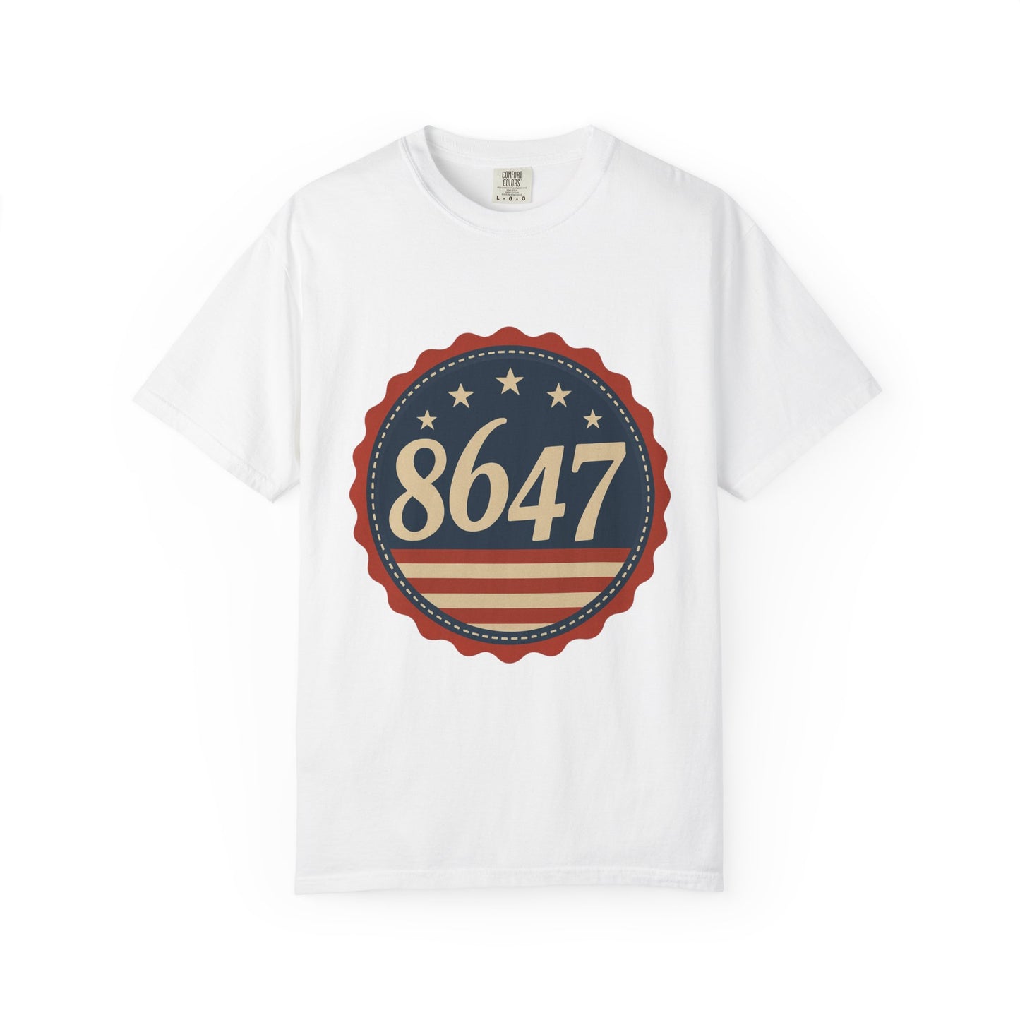 8647 DJT He's Gotta Go Unisex Garment-Dyed Tee. Large front logo design