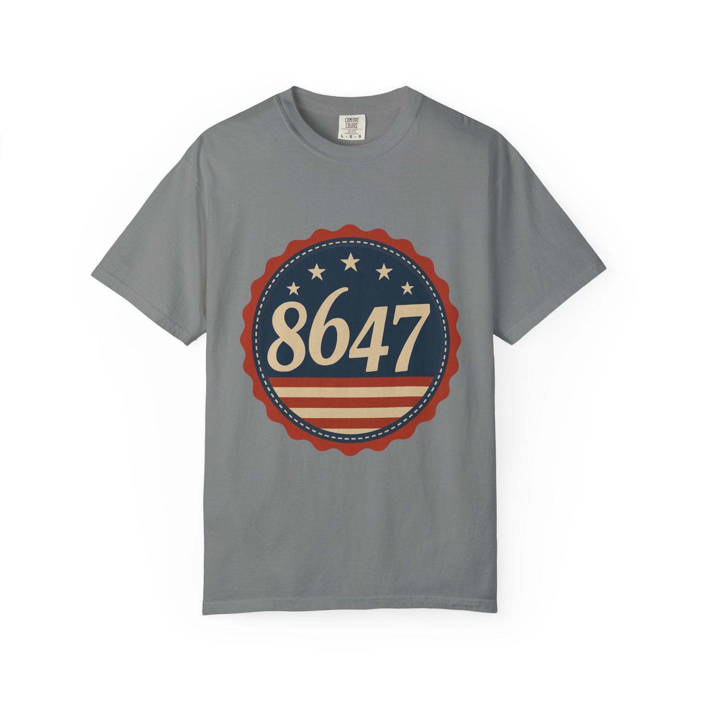 8647 DJT He's Gotta Go Unisex Garment-Dyed Tee. Large front logo design