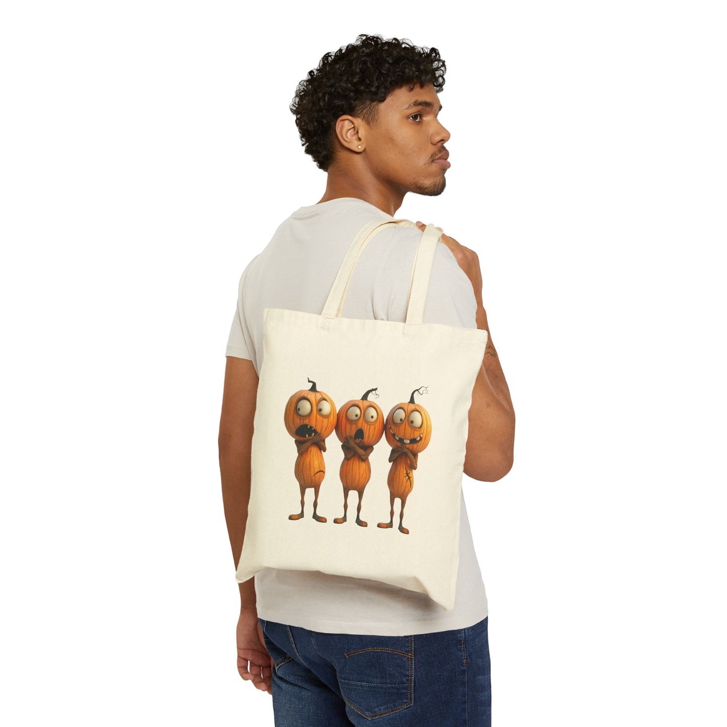 Halloween Goofy Pumpkin heads - Cotton Canvas Tote Bag