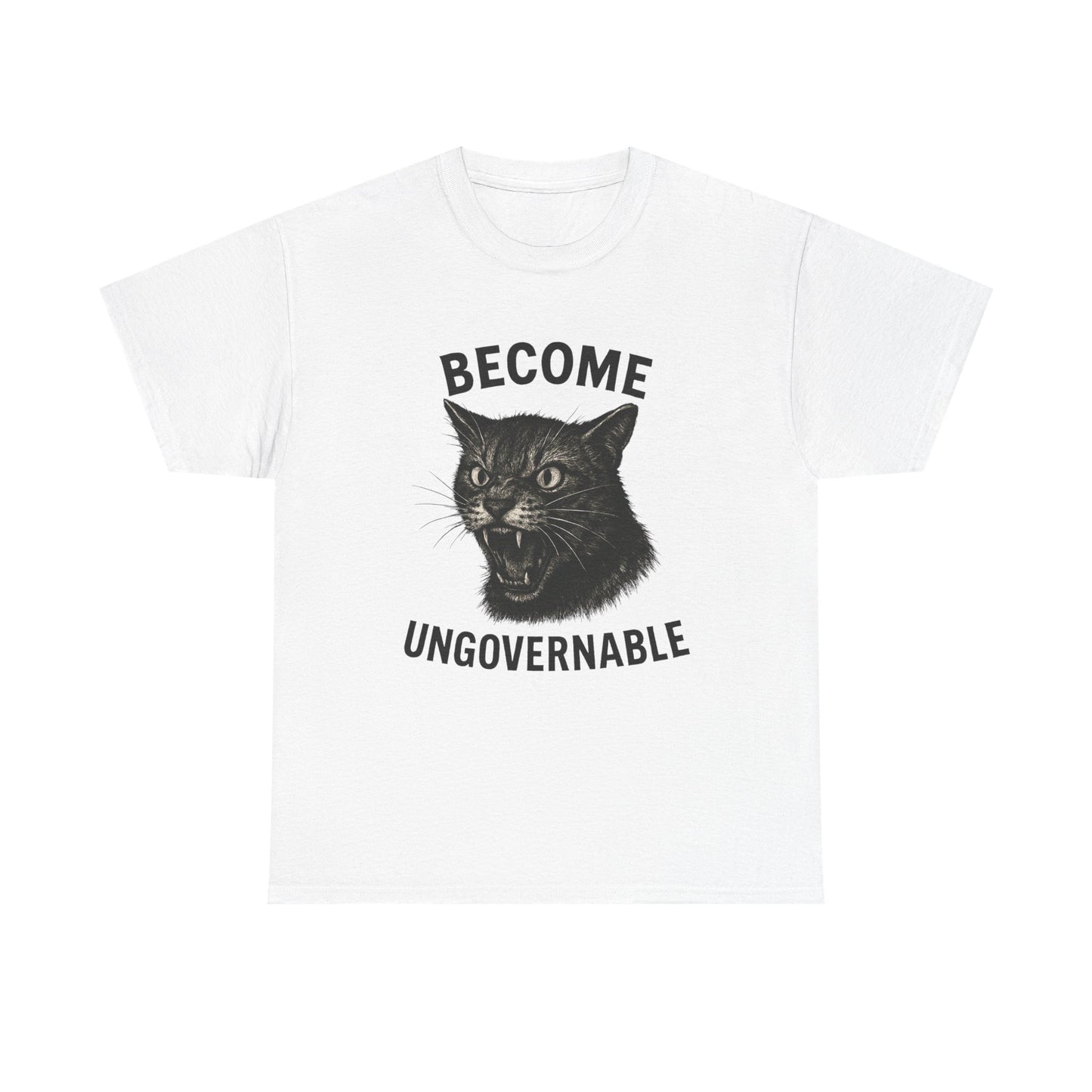 "Become Ungovernable" Unisex Heavy Cotton Tee - Bold Graphic T-Shirt for Cat Lovers