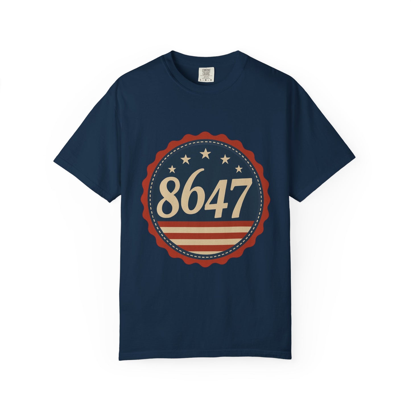 8647 DJT He's Gotta Go Unisex Garment-Dyed Tee. Large front logo design