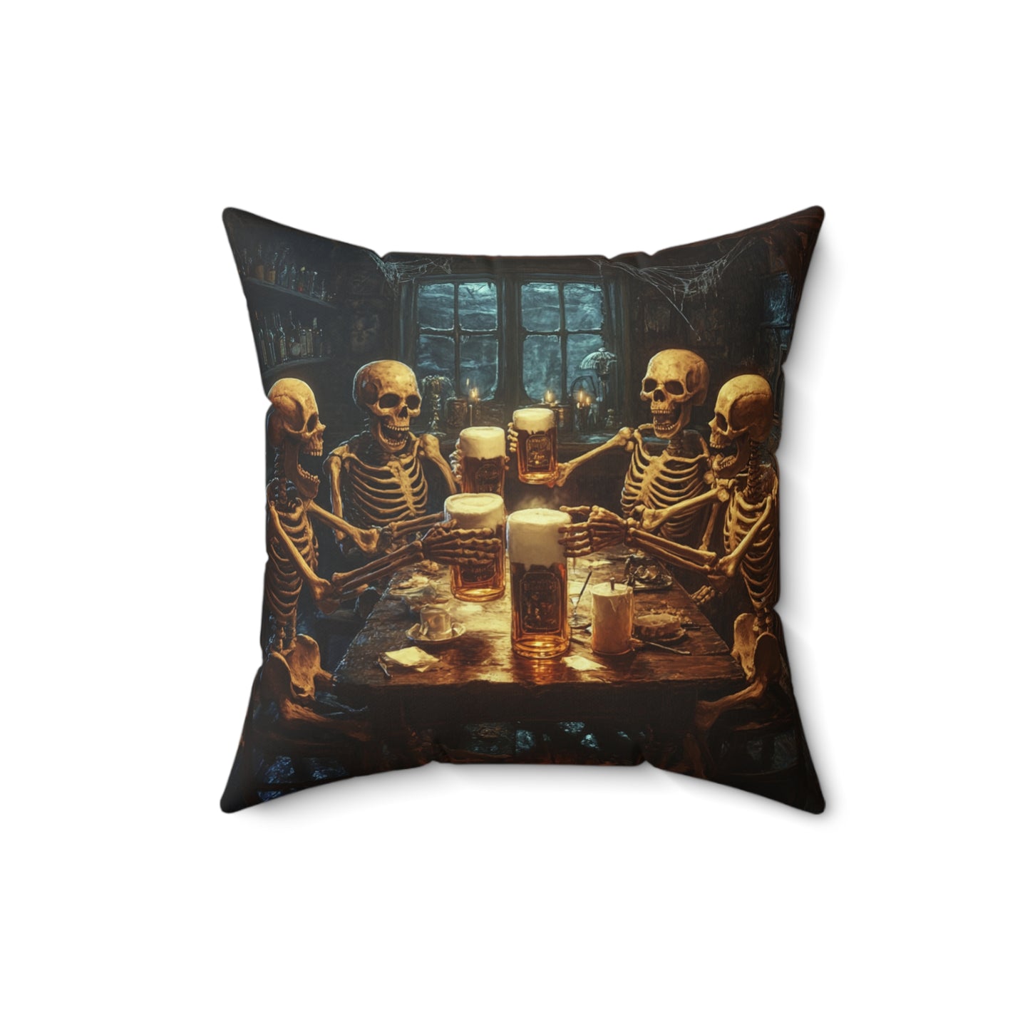 Skeleton Pub Party - Spun Polyester Square Pillow