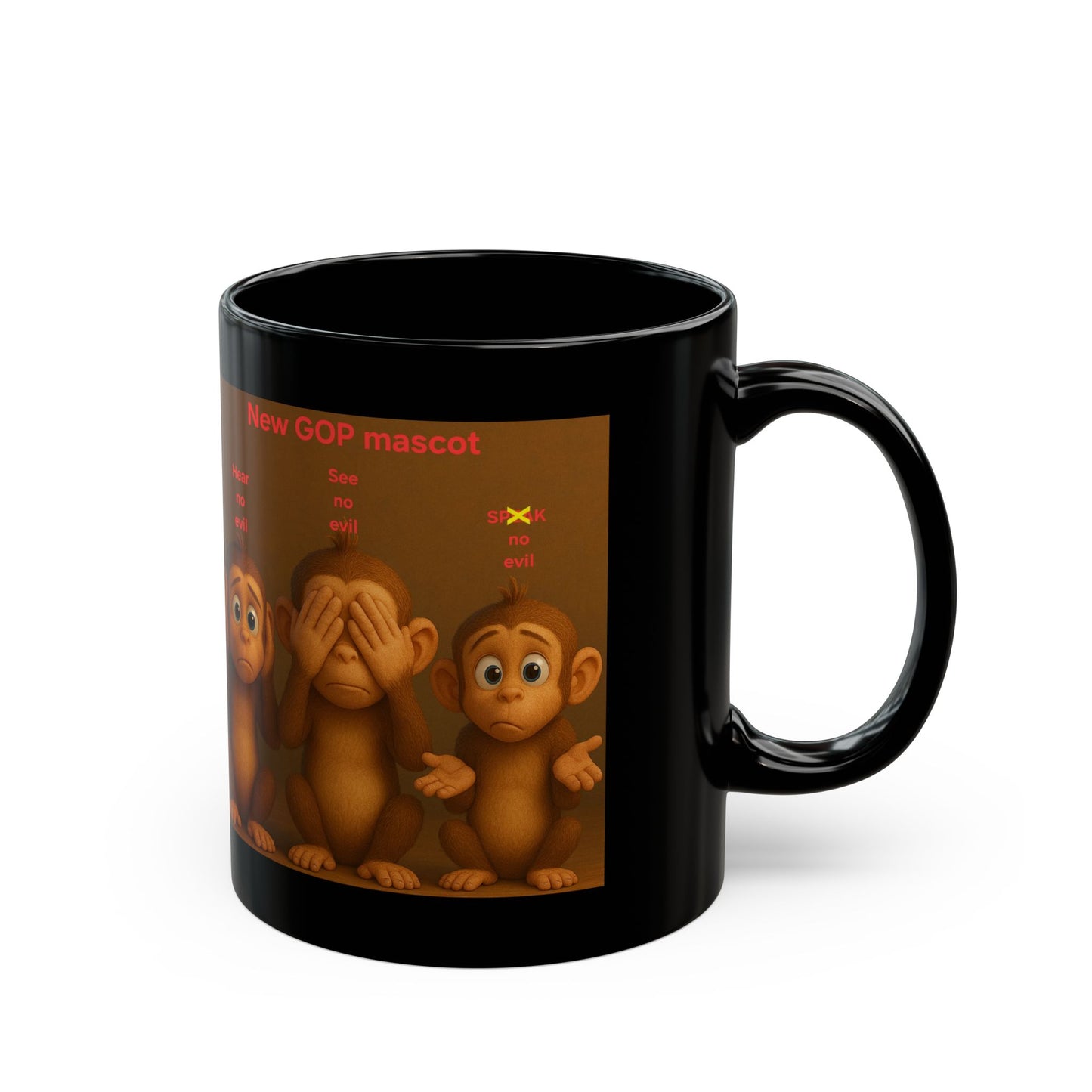 Funny GOP Mascot Black Mug - Hear no evil, see no evil, speak no evil