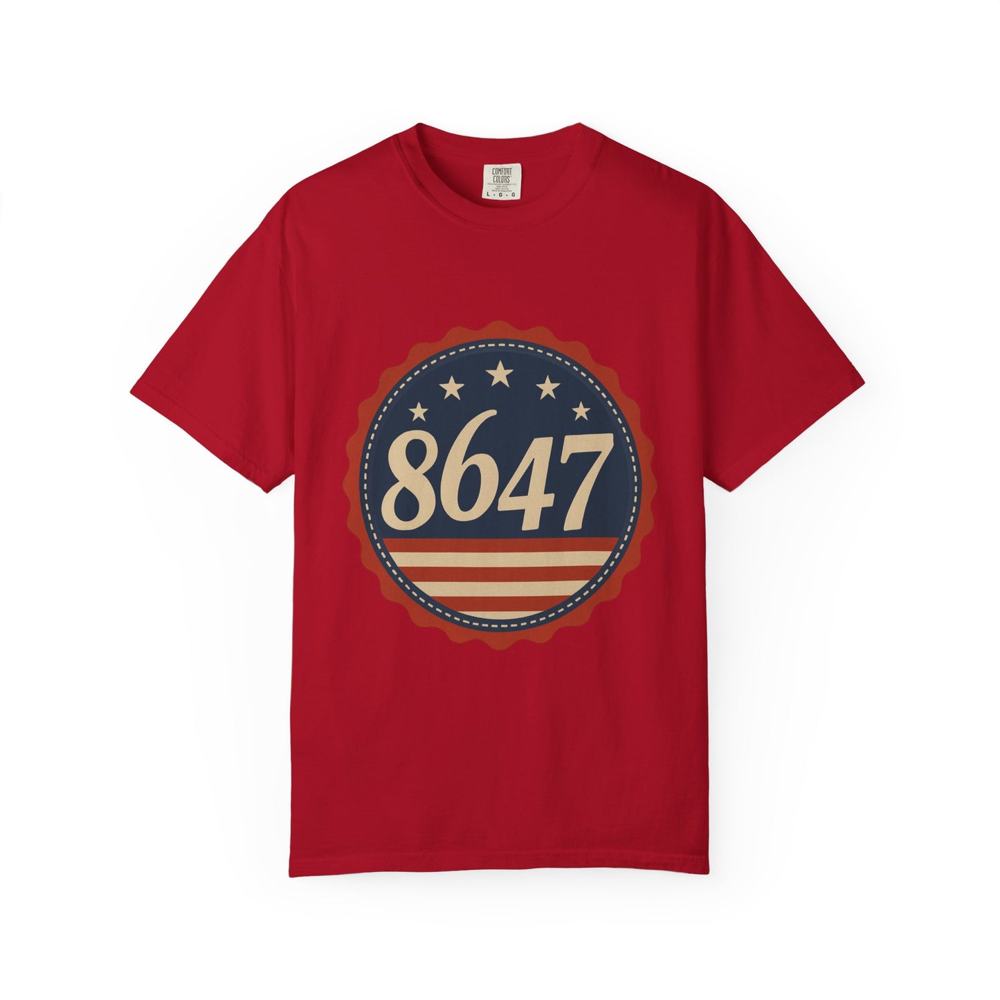 8647 DJT He's Gotta Go Unisex Garment-Dyed Tee. Large front logo design
