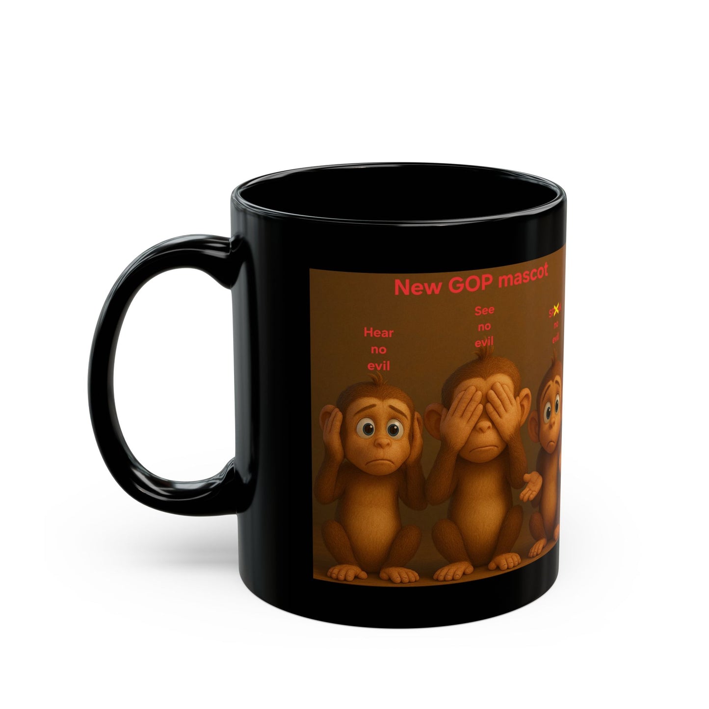 Funny GOP Mascot Black Mug - Hear no evil, see no evil, speak no evil