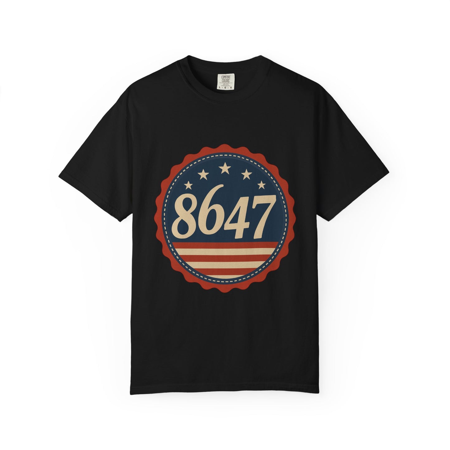 8647 DJT He's Gotta Go Unisex Garment-Dyed Tee. Large front logo design