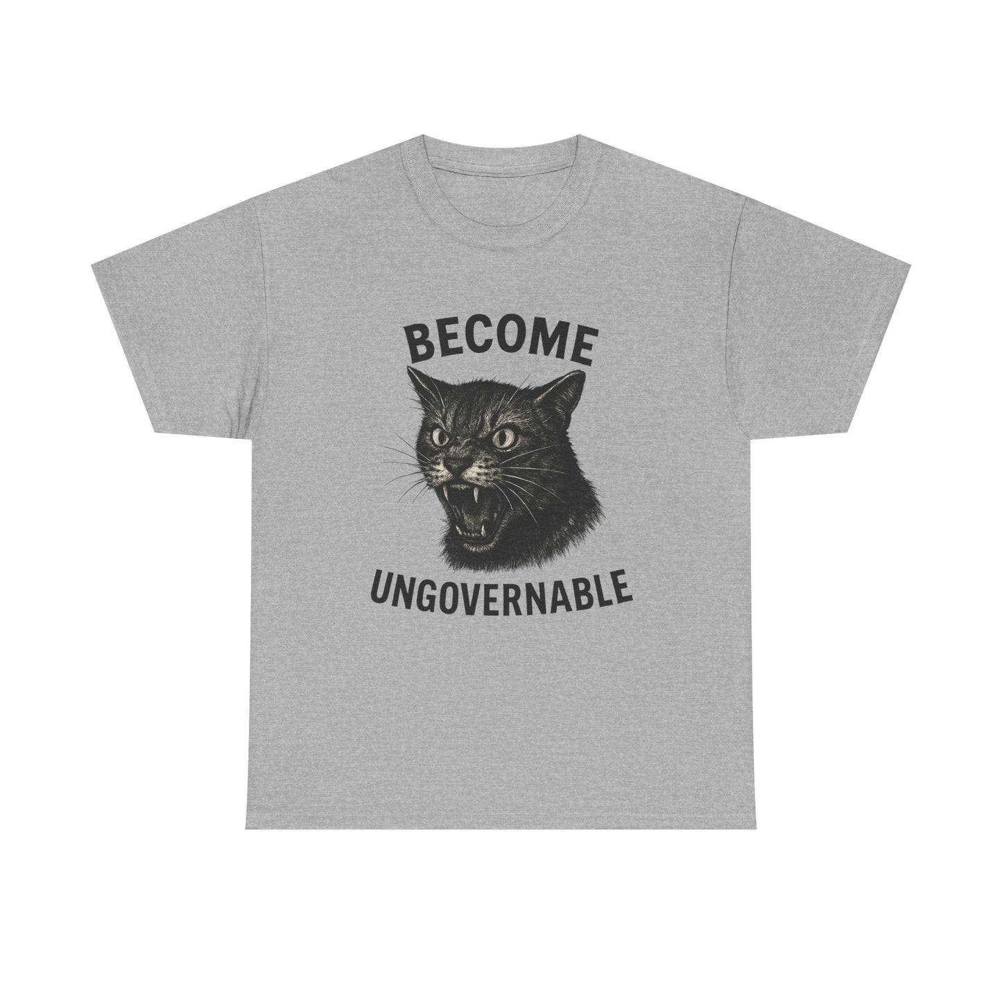 "Become Ungovernable" Unisex Heavy Cotton Tee - Bold Graphic T-Shirt for Cat Lovers