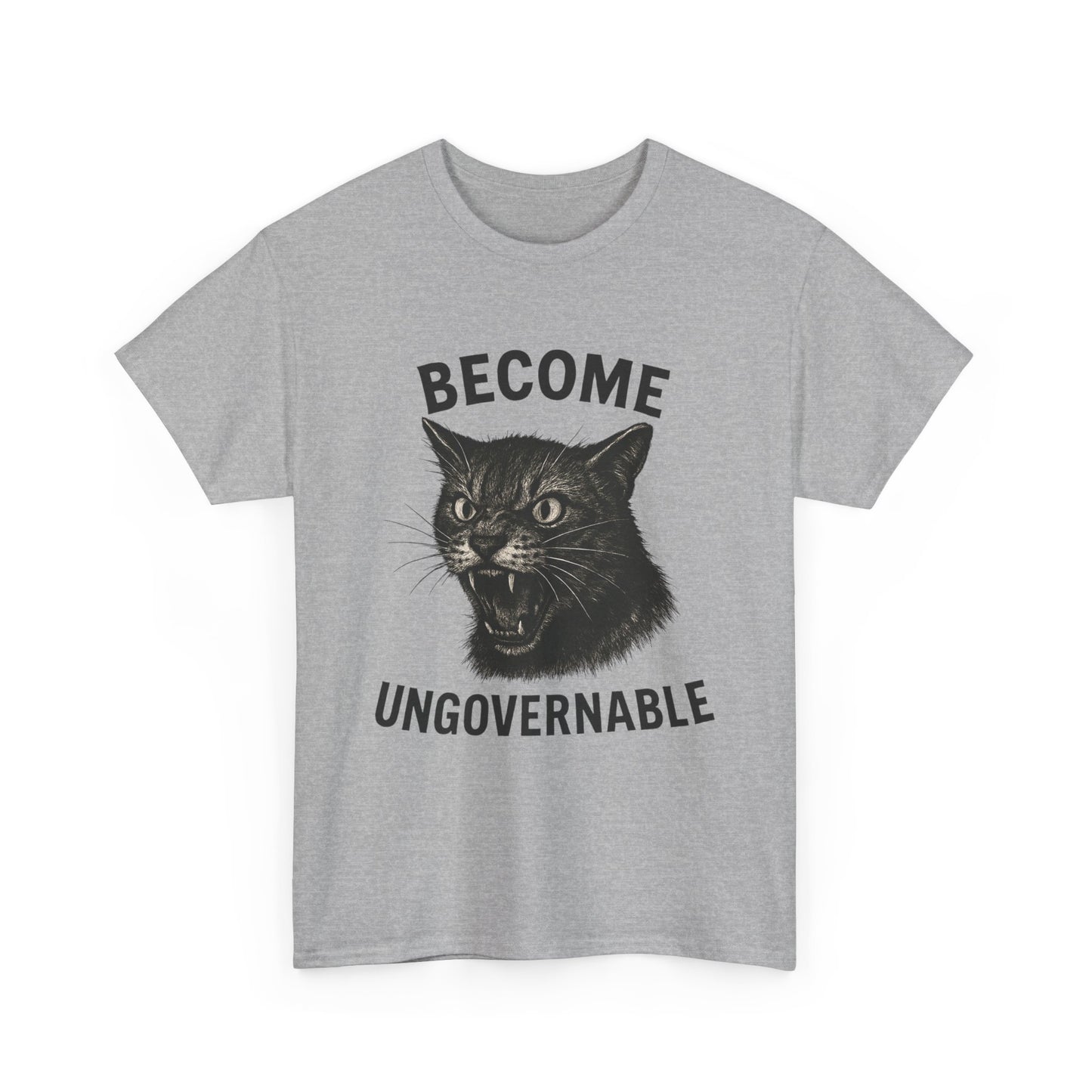 "Become Ungovernable" Unisex Heavy Cotton Tee - Bold Graphic T-Shirt for Cat Lovers