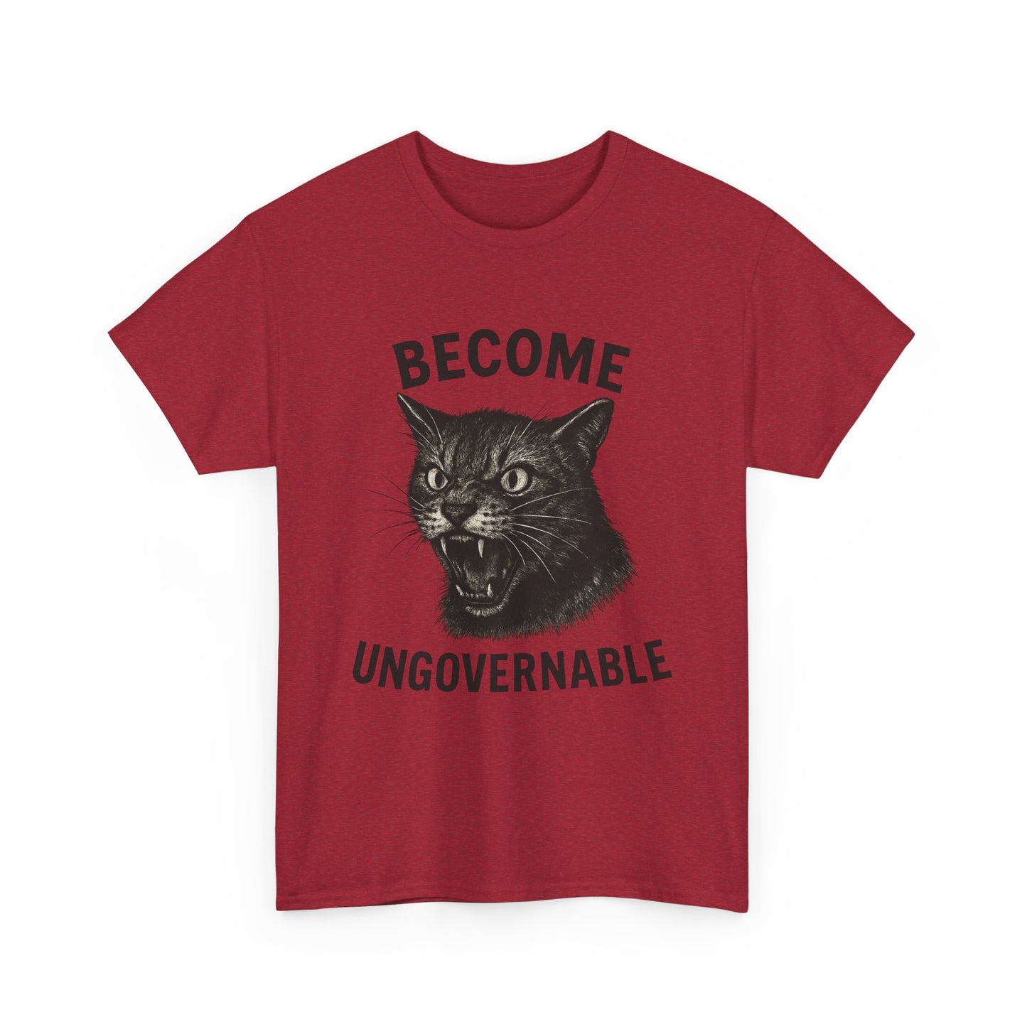 "Become Ungovernable" Unisex Heavy Cotton Tee - Bold Graphic T-Shirt for Cat Lovers