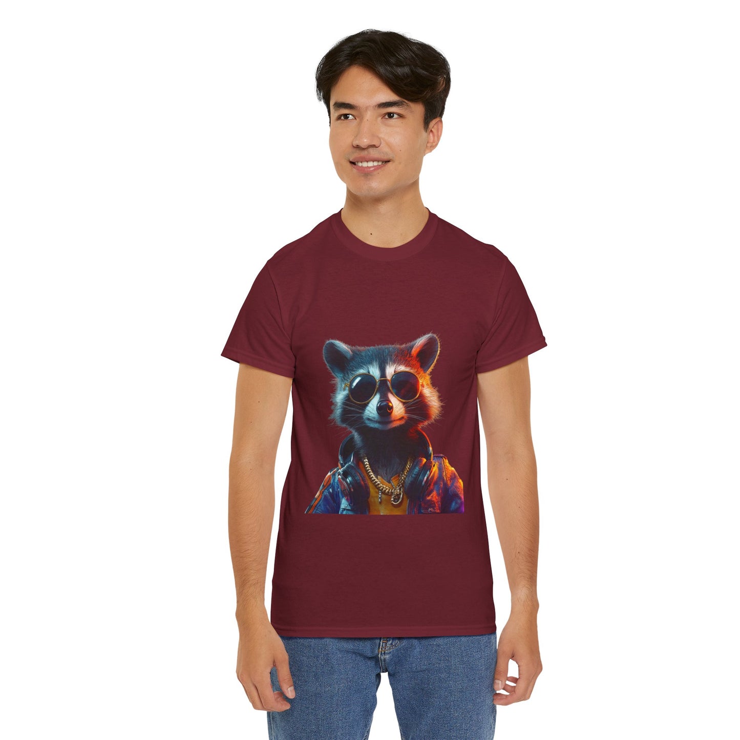 Cool Hipster Raccoon Graphic Unisex Heavy Cotton Tee - Perfect for Animal Lovers and Casual Style!