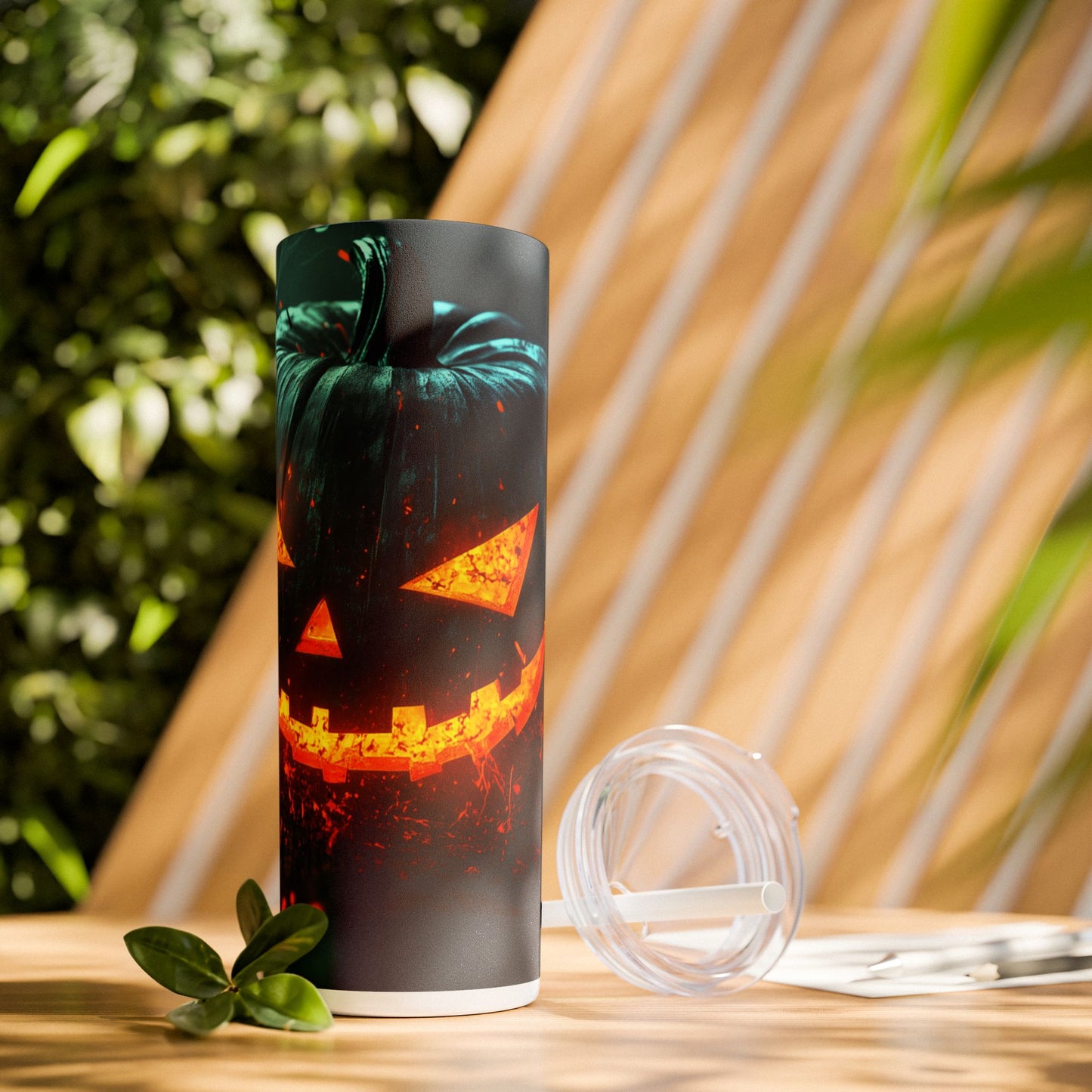 Evil Pumpkin - Skinny Tumbler with Straw, 20oz