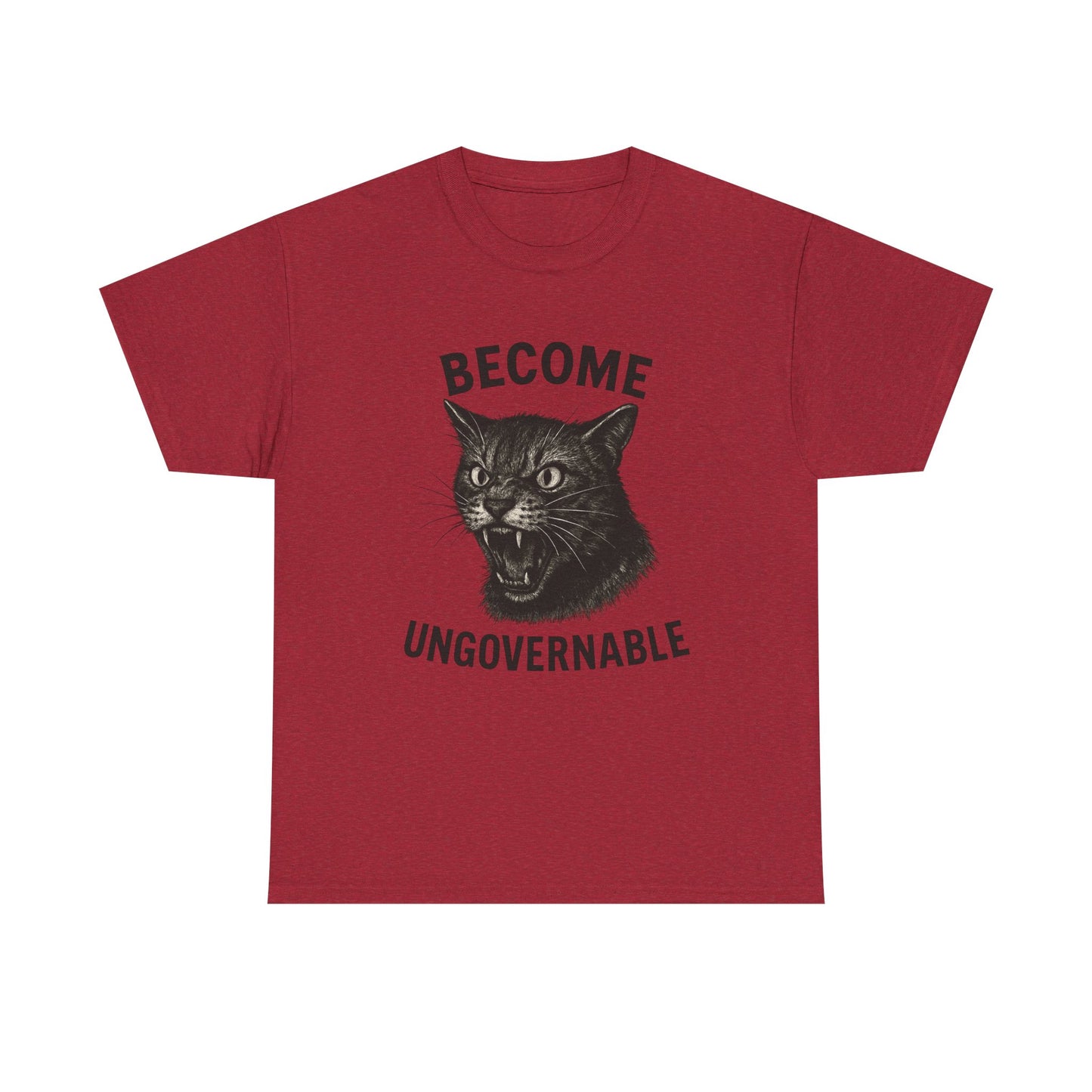 "Become Ungovernable" Unisex Heavy Cotton Tee - Bold Graphic T-Shirt for Cat Lovers