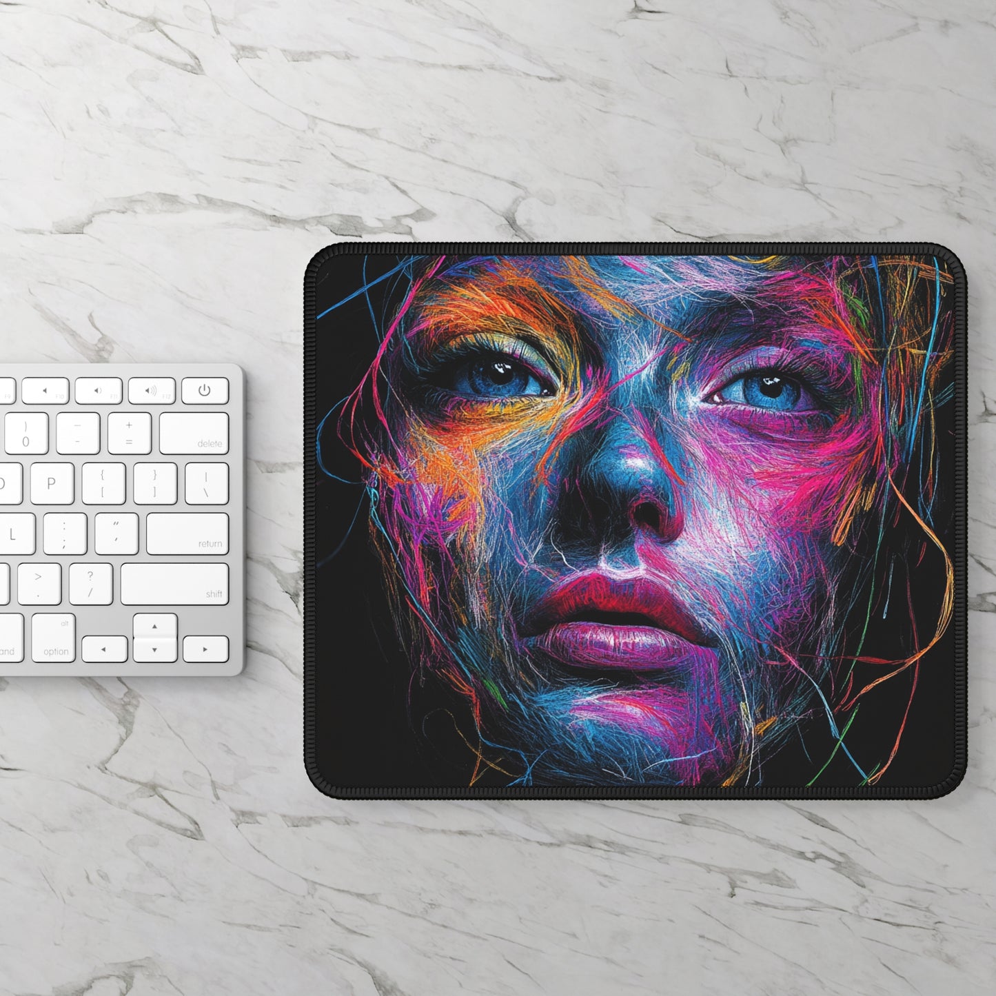 Mouse Pad with Neon Graphic Art Female Face
