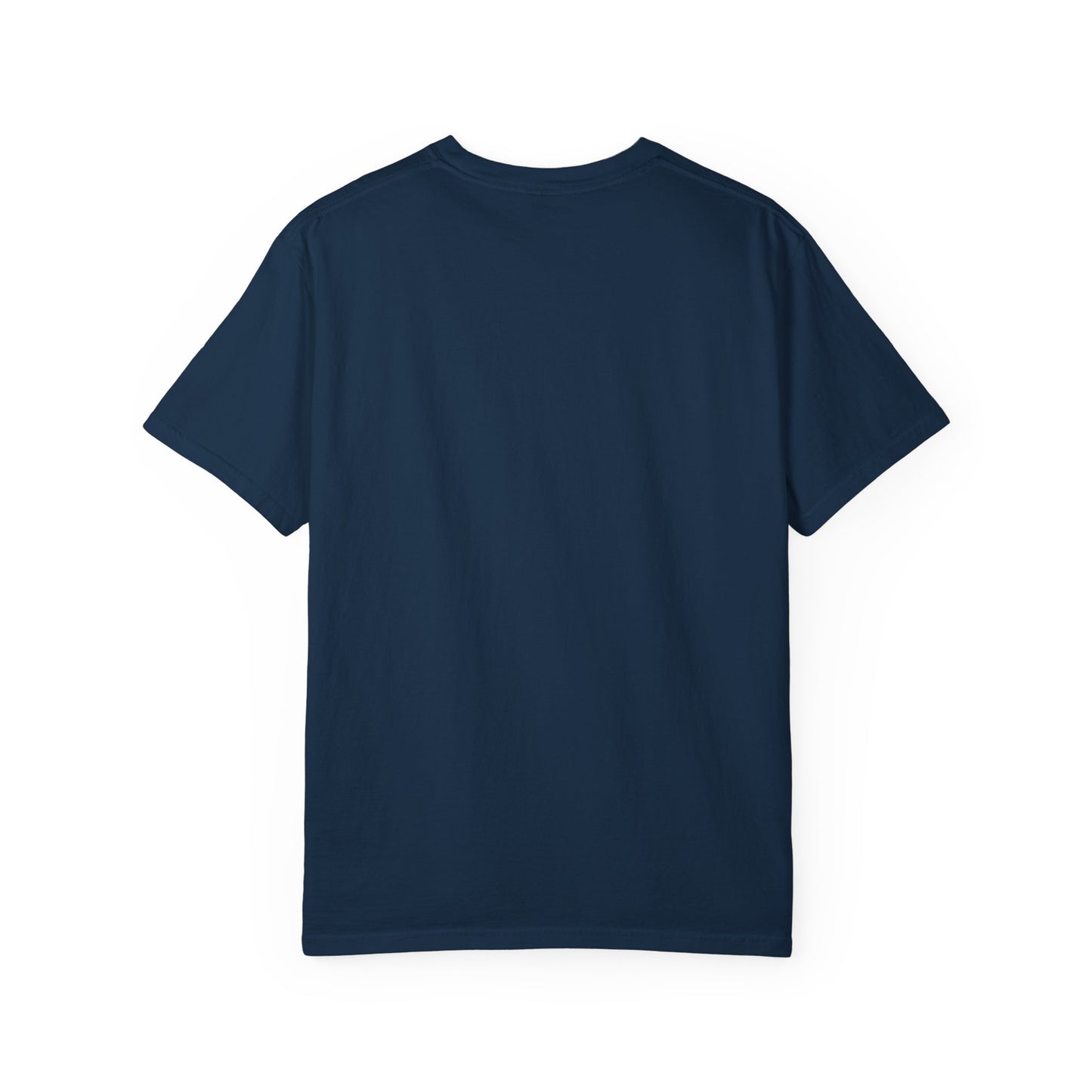8647 DJT He's Gotta Go Unisex Garment-Dyed Tee. Large front logo design