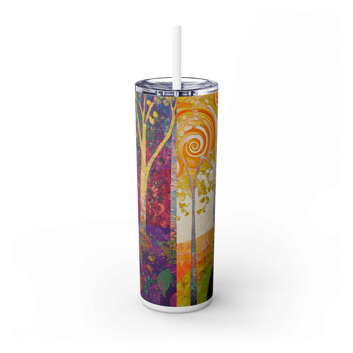 Painted Spiral Trees - Skinny Tumbler with Straw, 20oz