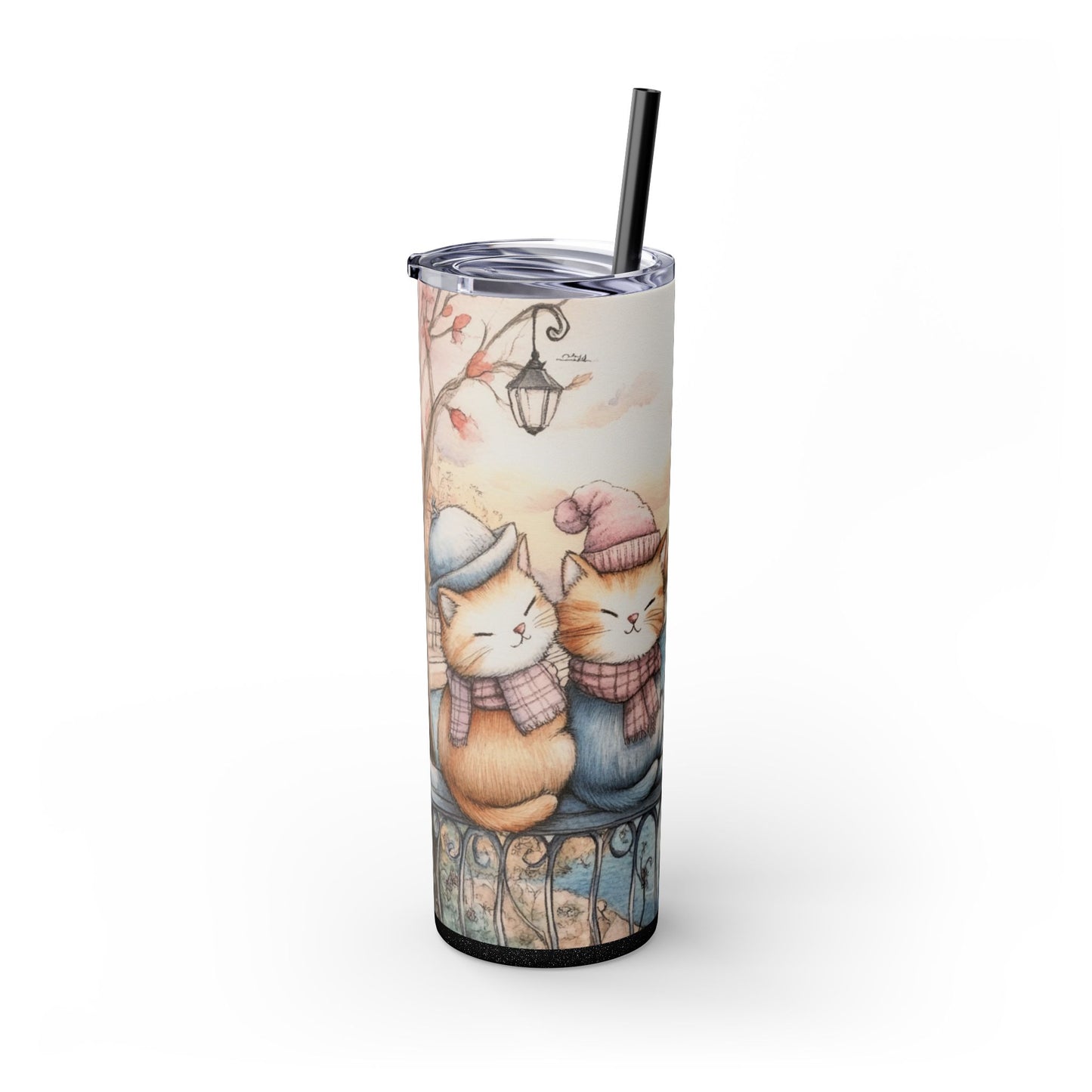 Cats in Paris - Skinny Tumbler with Straw, 20oz