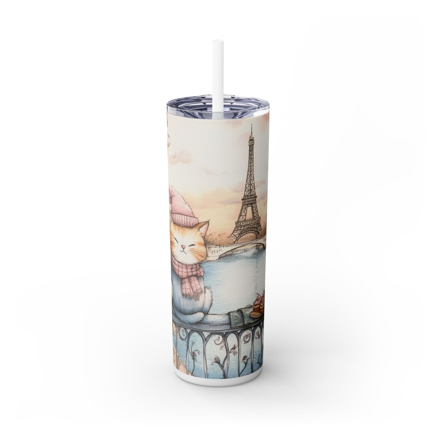 Cats in Paris - Skinny Tumbler with Straw, 20oz