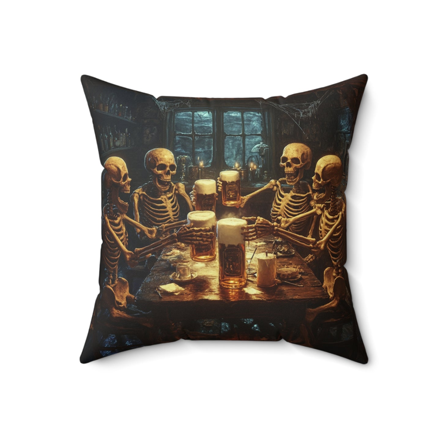 Skeleton Pub Party - Spun Polyester Square Pillow