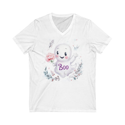 V-Neck Tee Cute Ghost Boo Floral Design