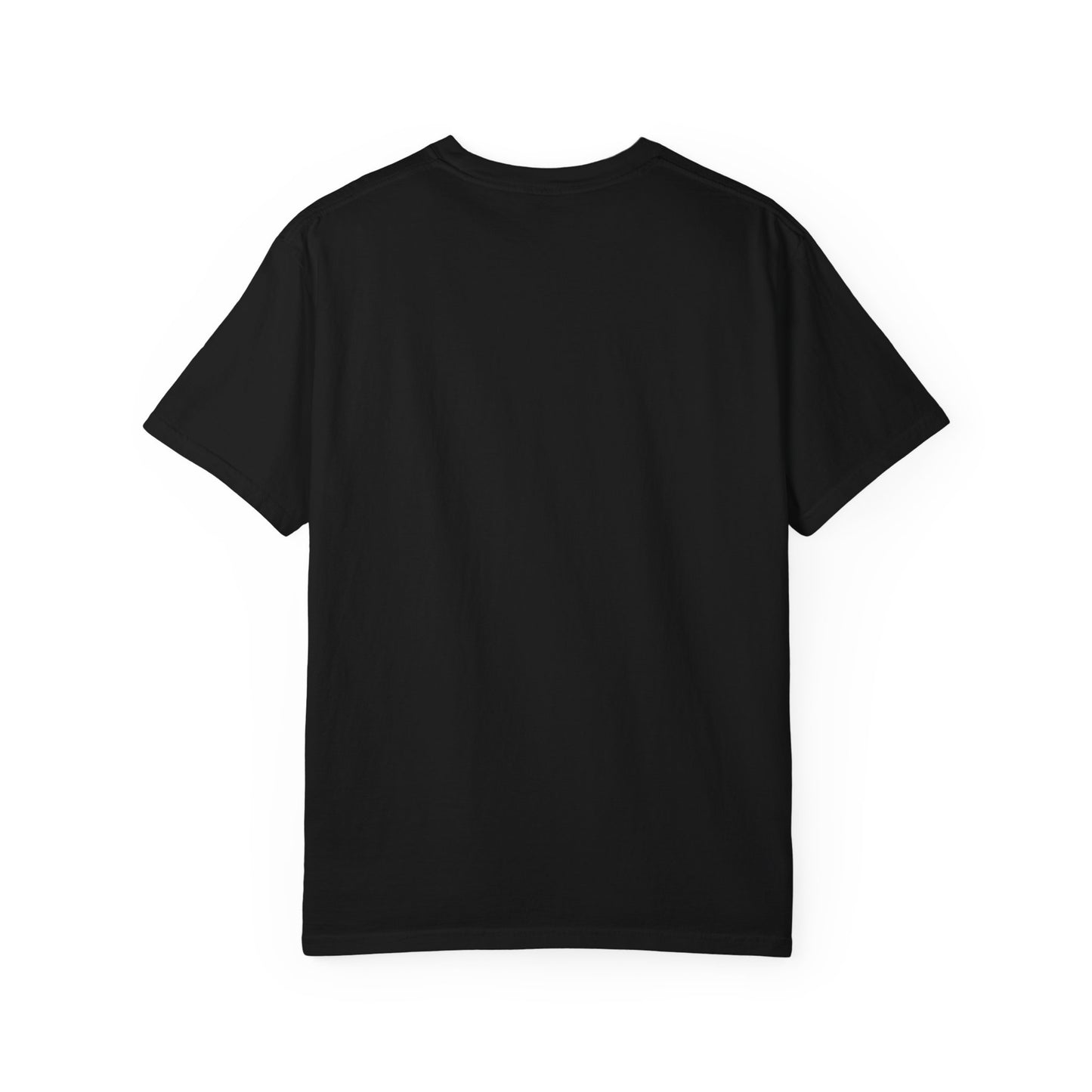 8647 DJT He's Gotta Go Unisex Garment-Dyed Tee. Large front logo design