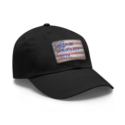 Patriotic Dad Hat with Leather Patch - Freedom, Democracy, Truth