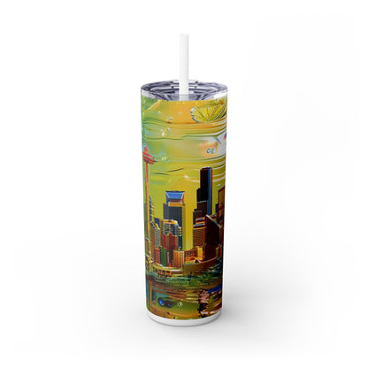 Seattle in glass - Skinny Tumbler with Straw, 20oz