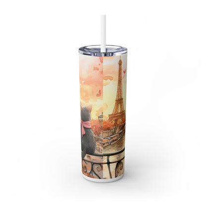 Cats in Paris - Skinny Tumbler with Straw, 20oz