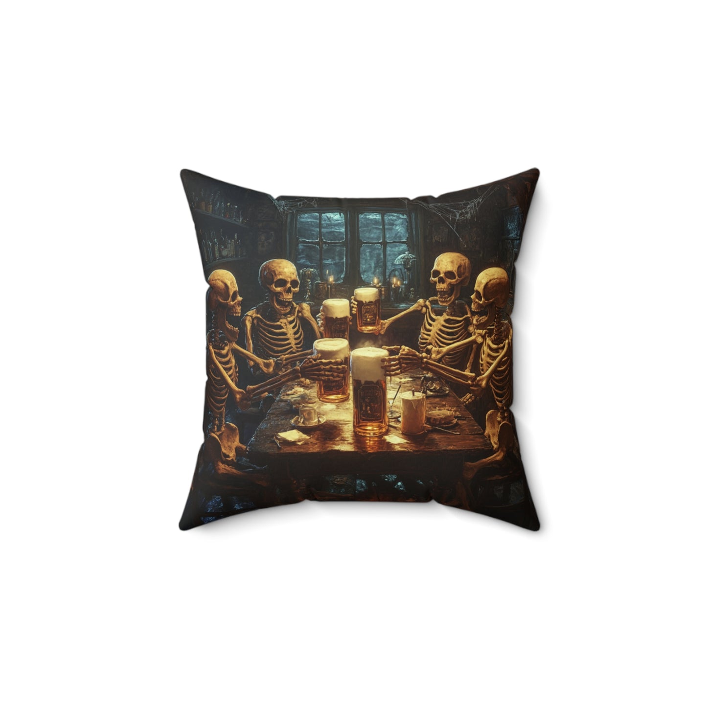 Skeleton Pub Party - Spun Polyester Square Pillow