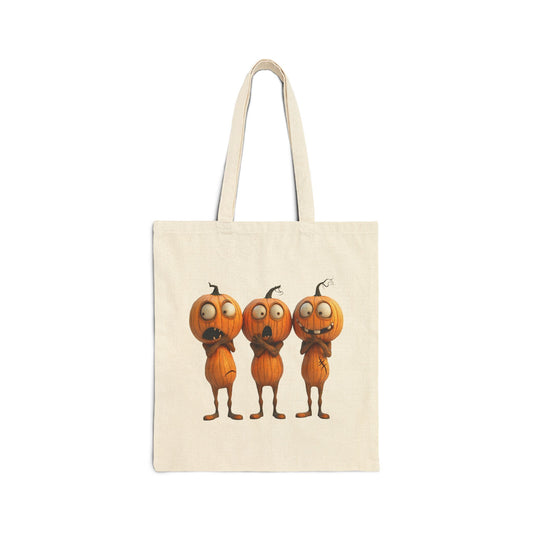 Halloween Goofy Pumpkin heads - Cotton Canvas Tote Bag