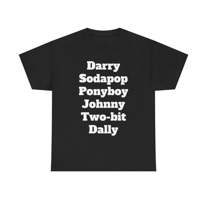 The Outsiders Inspired Unisex Heavy Cotton Tee - Classic Literary Character Names