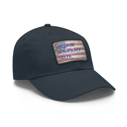 Patriotic Dad Hat with Leather Patch - Freedom, Democracy, Truth