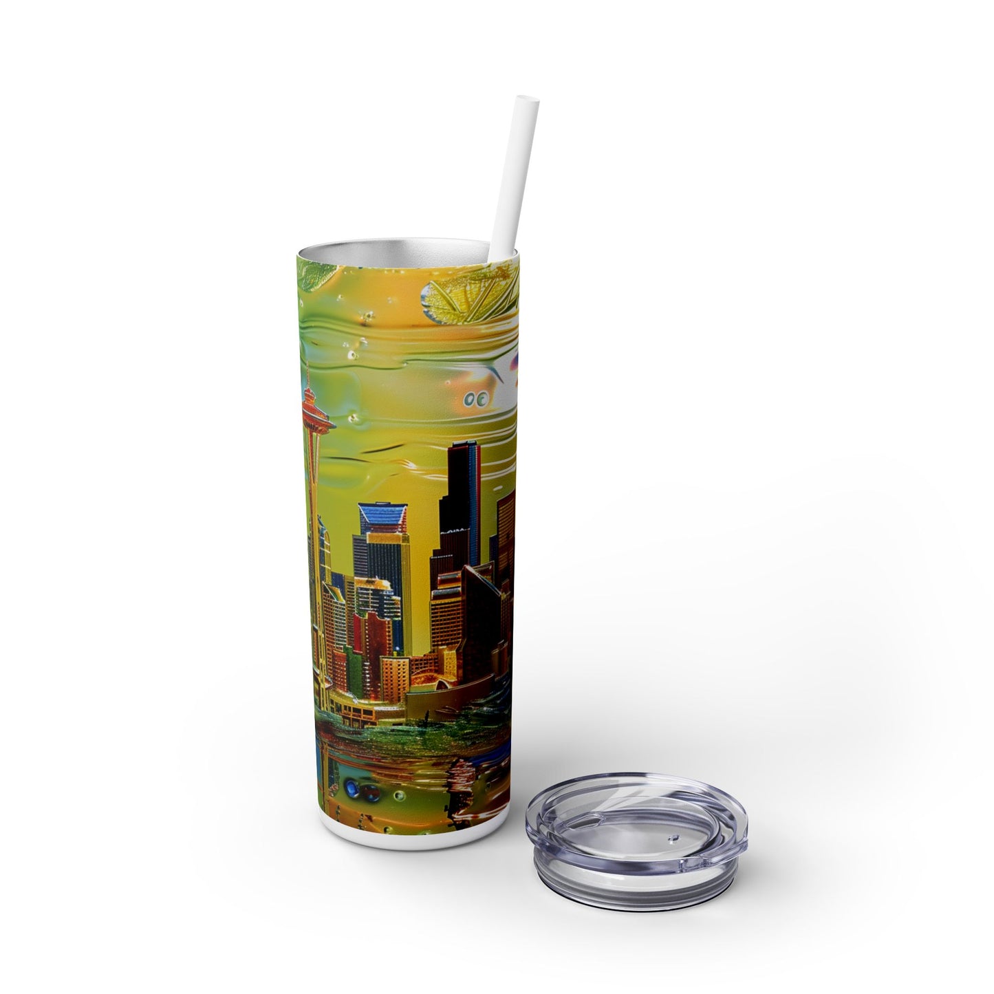 Seattle in glass - Skinny Tumbler with Straw, 20oz