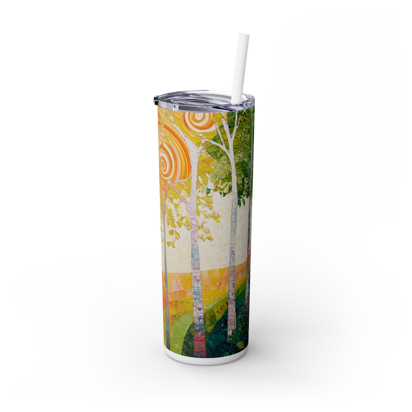 Painted Spiral Trees - Skinny Tumbler with Straw, 20oz