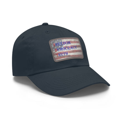 Patriotic Dad Hat with Leather Patch - Freedom, Democracy, Truth