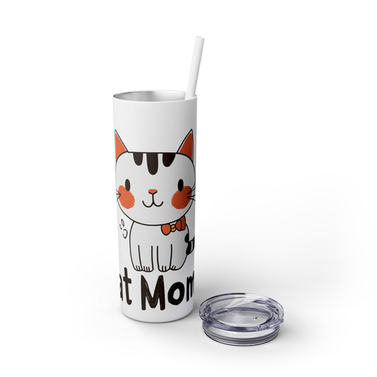 Cat Mom - Skinny Tumbler with Straw, 20oz