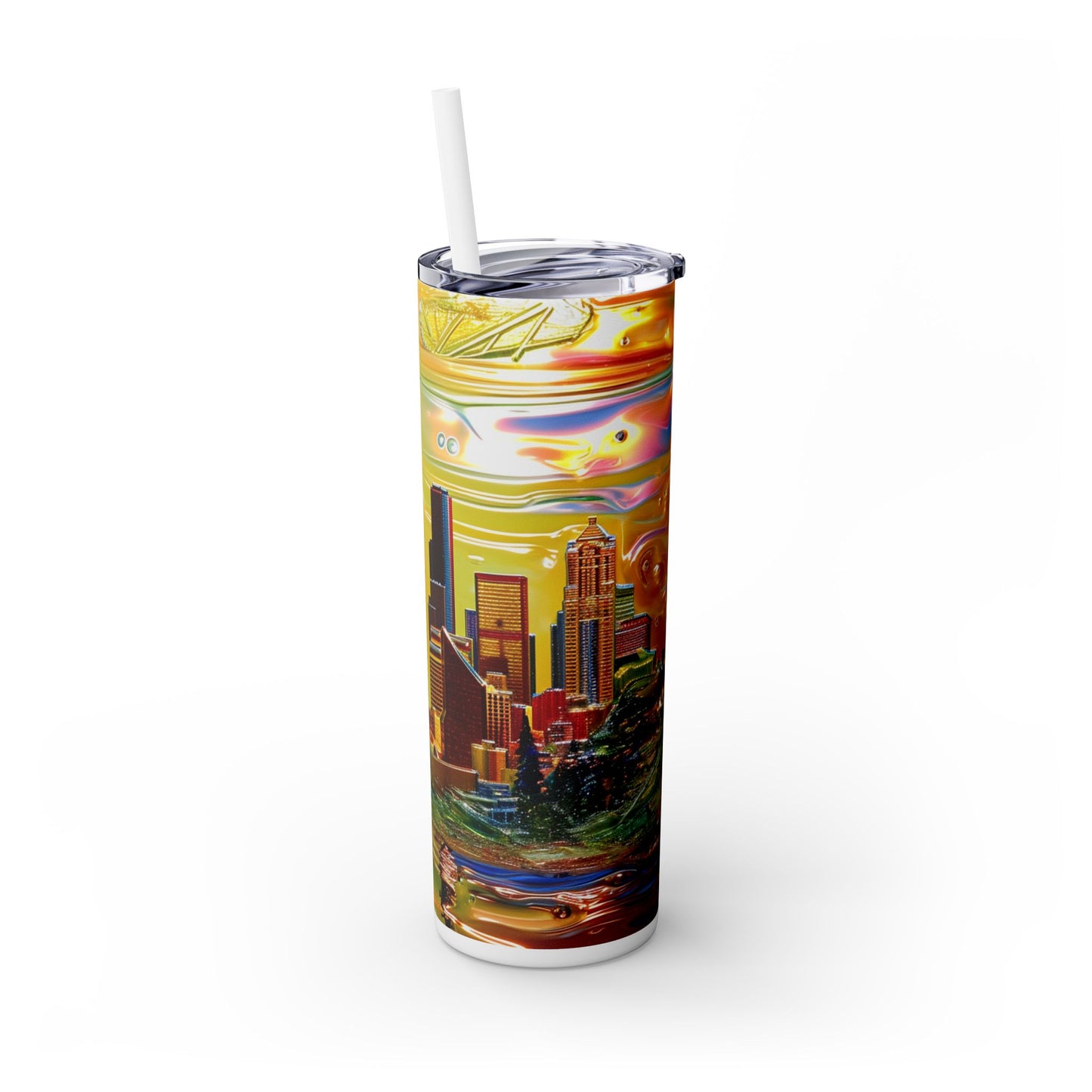 Seattle in glass - Skinny Tumbler with Straw, 20oz