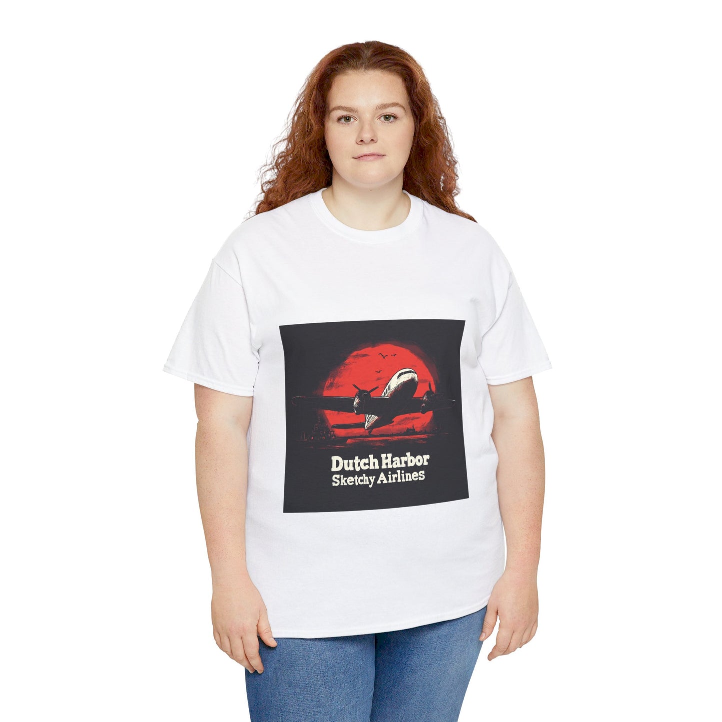 Dutch Harbor Sketchy Airlines - Unisex Heavy Cotton Tee