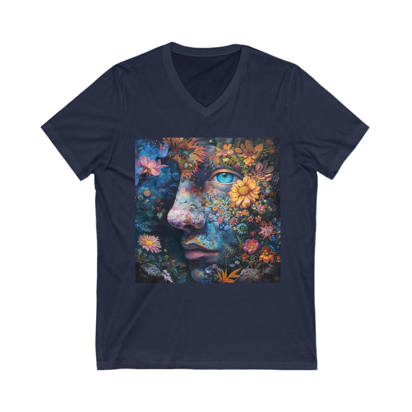 Floral face - Unisex Jersey Short Sleeve V-Neck Tee