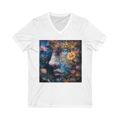 Floral face - Unisex Jersey Short Sleeve V-Neck Tee