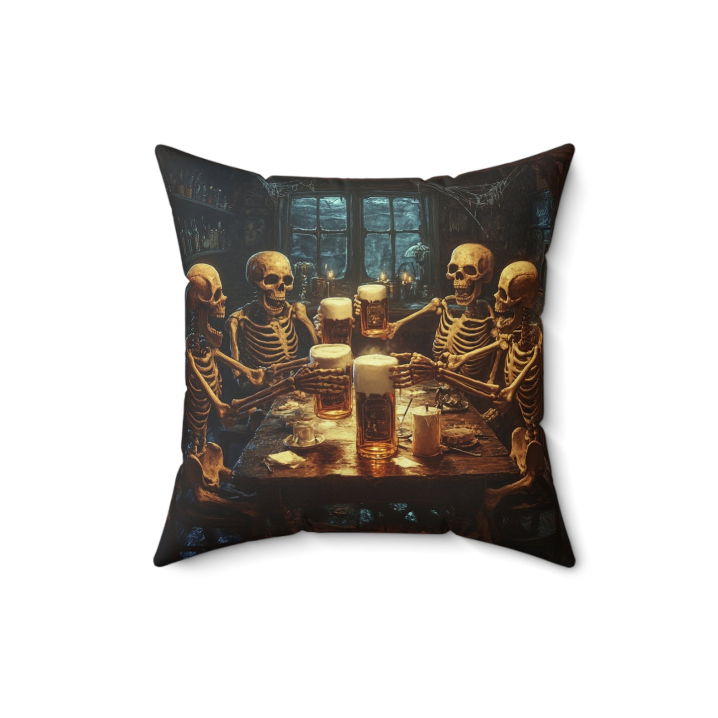 Skeleton Pub Party - Spun Polyester Square Pillow