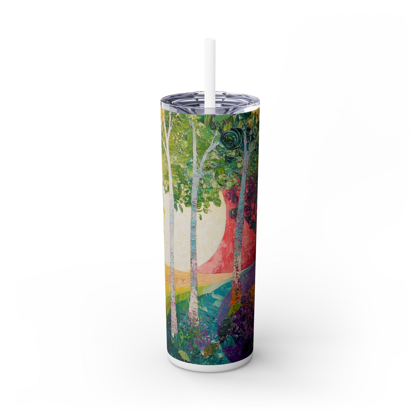 Painted Spiral Trees - Skinny Tumbler with Straw, 20oz