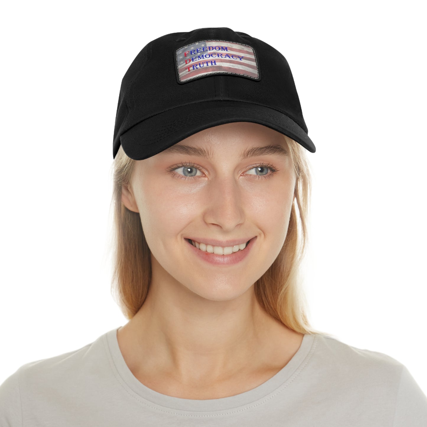 Patriotic Dad Hat with Leather Patch - Freedom, Democracy, Truth
