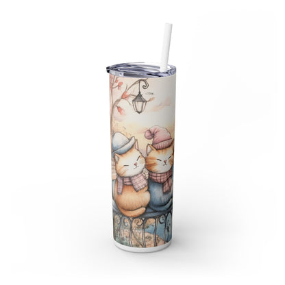 Cats in Paris - Skinny Tumbler with Straw, 20oz