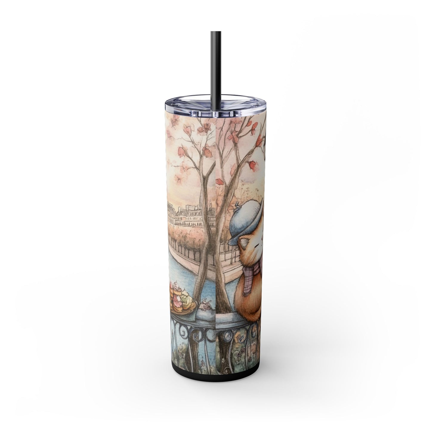 Cats in Paris - Skinny Tumbler with Straw, 20oz