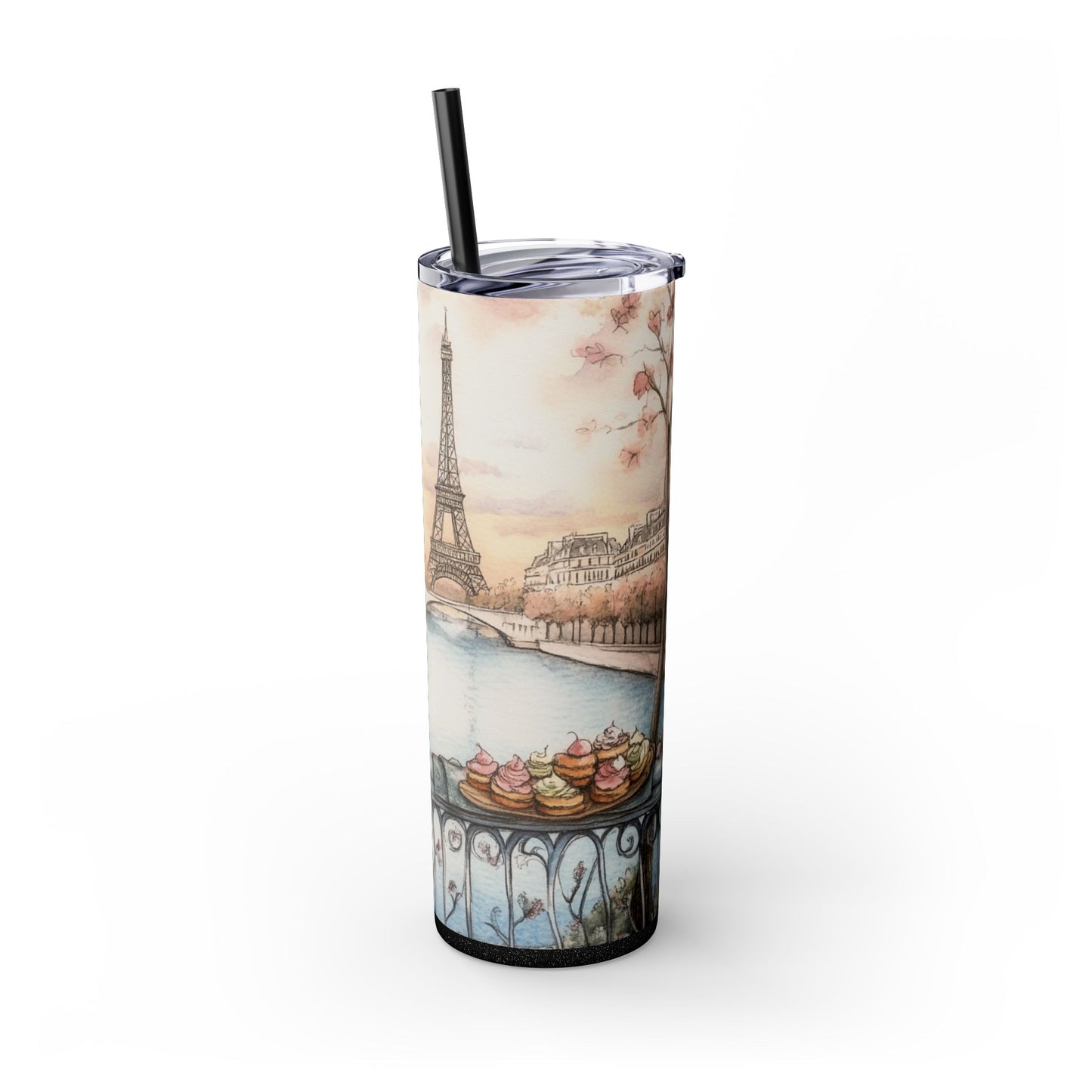 Cats in Paris - Skinny Tumbler with Straw, 20oz