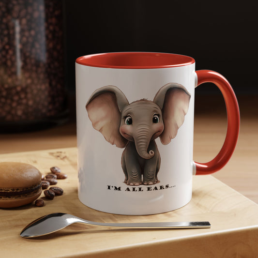 Elephant I'm all ears - Accent Coffee Mug (11, 15oz)