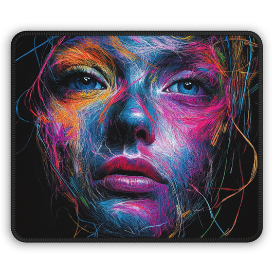 Mouse Pad with Neon Graphic Art Female Face